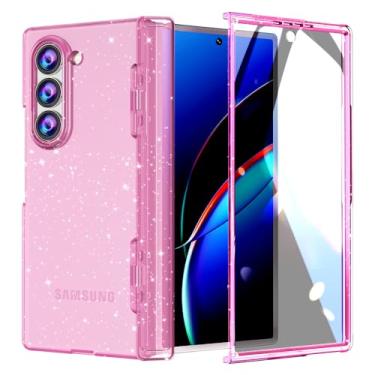 Imagem de FABSPARK Capa protetora de tela integrada para Samsung Galaxy Z Fold 6, proteção de dobradiça, brilhante, brilhante, transparente, transparente, slim fit, acrílico rígido para Samsung Z Fold 6, rosa