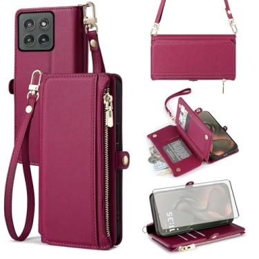 Imagem de Asuwish Capa de telefone para Motorola Edge 2025/Edge 60 carteira com zíper com protetor de tela de vidro temperado e alça de pulso com compartimento para cartão flip acessórios para celular Moto