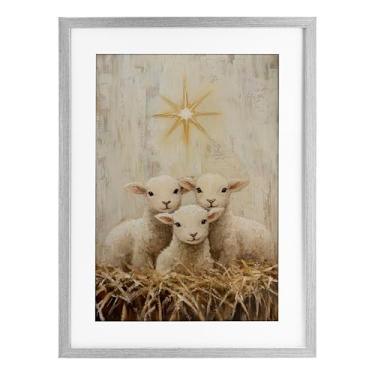 Imagem de Stupell Industries Christmas Lambs Trio Impressão emoldurada cinza sob vidro, design por Petal Prints Design, 23 x 17