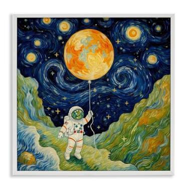 Imagem de Stupell Industries Astronauta impressionista no espaço branco emoldurado arte giclée, design por Angie Hawke, 24 x 24