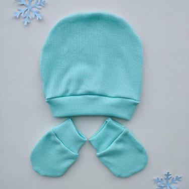 Imagem de Kit Touca e Luva Canelada Recém Nascido enxoval Saída de Maternidade -