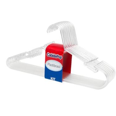 Imagem de Kit 10 Cabides Transparentes para Roupas, Plástico Resistente, Tamanho Padrão, Design Curvo, Ideal para Organização de Guarda-Roupa
