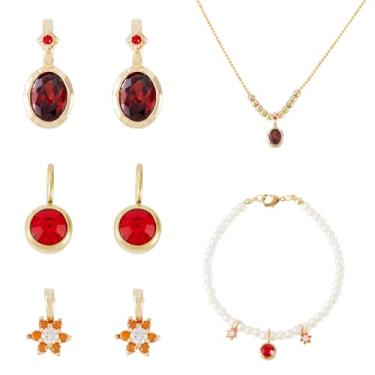 Imagem de Craftora 6 peças de pingentes de pedra de nascimento laranja vermelho para fabricação de joias, pingentes de zircônia cúbica banhados a ouro e pingentes de strass de aço inoxidável para brinco, colar