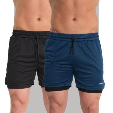Imagem de Kit 2 Shorts Academia Masculino 2em1 Drifit com ProteçãoUV Bolso Ocult