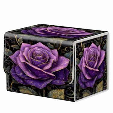 Imagem de RMJKXQZG Ímã forte para TCG MTG Commander Deck Box caixa de baralho mágica padrão criativo caixa de armazenamento de cartas colecionáveis para jogos colecionáveis, listras douradas rosas roxas
