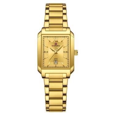 Imagem de Relógio De Pulso Feminino Pulseira Aço Inoxidável Casual 30m à Prova D´agua Dourado