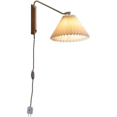 Imagem de Candeeiro De Parede Plissado De Madeira Arandela De Parede De Tecido Rotativo De Latão Quarto De Cabeceira Tipo De Tomada Luzes Montadas Na Parede Auto-comutáveis Suporte De, Fraxinus Spp