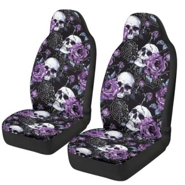 Imagem de gearider Capas de assento de caveira gótica para carro assento dianteiro roxo rosa alta concha capa de assento 2 peças capa de assento frontal para carros SUV Sedan Van