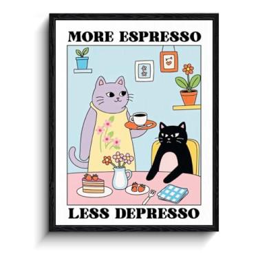 Imagem de Arte de parede com citação de café, mais trocadilho expresso, decoração de parede de cozinha divertida, impressão em tela emoldurada premium, arte de pôster de café bar, para presente de cozinha, café