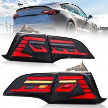 Imagem de Lanterna traseira de LED traseira esquerda direita montagem de luzes traseiras lâmpada de canto ampla compatível com modelo 3 modelo Y 2017-2022