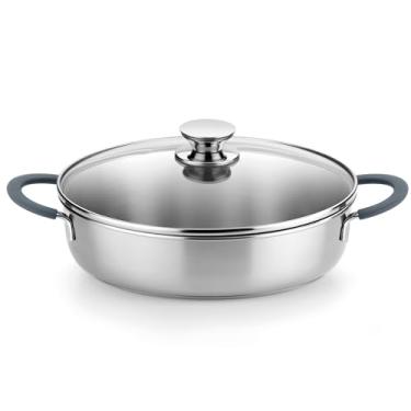 Imagem de BRA Frigideira Cookware Master com tampa de vidro | Frigideira profissional de 25,9 cm - 2,6 litros | Frigideira de aço inoxidável | Compatível com todos os fogões - Indução completa | Sem PFAS |