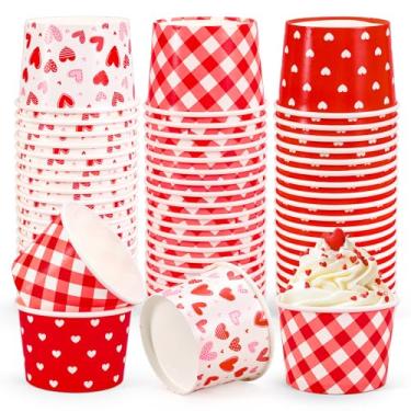 Imagem de Whaline Tigelas descartáveis para lanche de dia dos namorados, coração, xadrez, 255 g, sorvete, sobremesa, alimentos, petiscos, tigelas de papel para casamento, aniversário de casamento, dia das mães