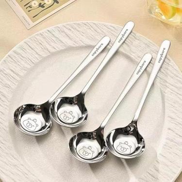 Imagem de 2 peças de colher de sopa de cabo longo de aço inoxidável, padrão de capivara, casa, restaurante, colheres de jantar, utensílios de cozinha, acessório de mesa