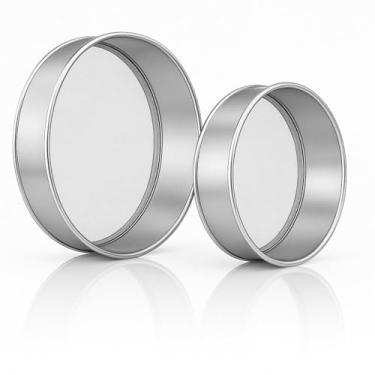 Imagem de Peneiras de farinha de aço inoxidável, conjunto de peneiras de farinha redondas de malha fina para assar - 20 cm de diâmetro x 6,3 cm de altura e 24 cm de diâmetro x 6,3 cm de altura; ambas 20 telas