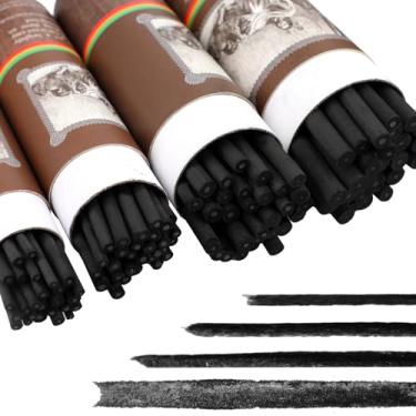 Imagem de HIKIMA 120 peças de palitos de carvão de salgueiro, carvão natural preto para artistas, desenho de carvão para esboços, esboços e sombreamento