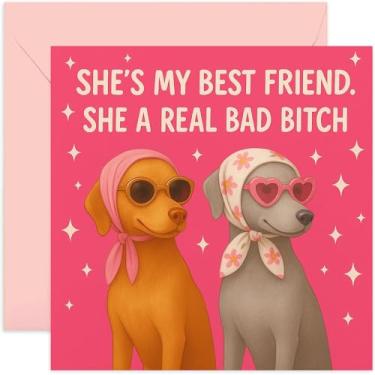 Imagem de Cartão de aniversário engraçado para mulheres Her Sister Coworker Colleague Mum Cousin Bestie BFF, Baddest Btch I Know Dog Card, Cheeky Rude Joke - quadrado, em branco por dentro com envelope premium