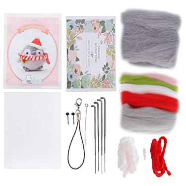 Imagem de Kit de feltro de agulha suprimentos de feltro de lã animal bonito boneca de pelúcia diy fazendo material para iniciantes crianças adultos amantes de artesanato lã fibra de espuma (112# Chapéu de Papai Noel Energético)