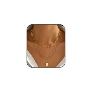 Imagem de Topty Colares de ouro em camadas para mulheres modernos, 3 peças, gargantilha banhada a ouro 14 K, conjunto de joias com pingente de ouro feminino empilhável, Medium, Latão, Sem Pedra Preciosa