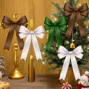 Imagem de Janinka 24 peças de decoração de arco de árvore de Natal decorações de laço de fita de cetim para grinalda enfeite de topo de árvore grande coquete escada lareira guirlanda decoração de Natal para