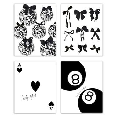 Imagem de Conjunto de 4 impressões de pôsteres em preto e branco, decoração de arte de parede com laços de discoteca para quarto, sala de estar, dormitório de faculdade, decorações de quarto infantil, decoração