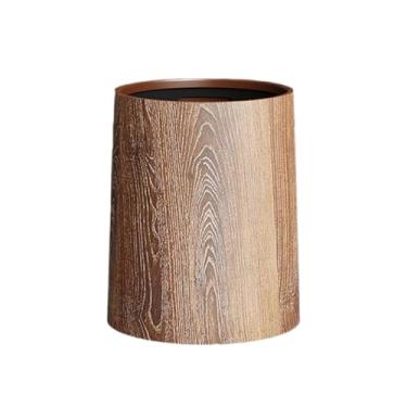 Imagem de DimyFew Lixeira com textura de madeira sintética, lixeira doméstica sem tampa, para escritório, dormitório, estudo, L