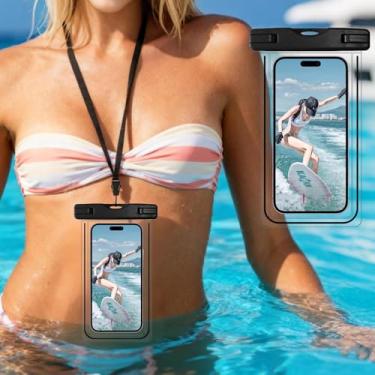 Imagem de Bolsa de telefone à prova d'água brilhante neon capa de telefone universal com cordão bolsa seca natação snorkeling rafting praia caiaque viagem preta