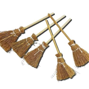 Imagem de Conjunto de 5 vassouras de bruxa - adereços de vassoura em miniatura, decoração de fadas, vassoura de canela, ferramentas de varrer