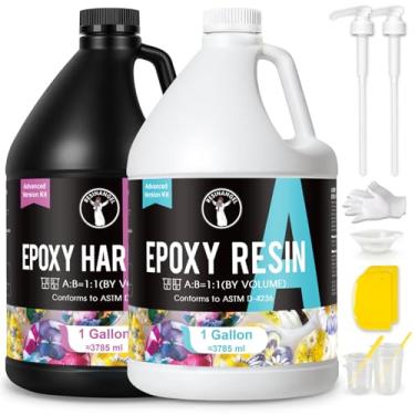 Imagem de ResinAngel Kit de resina epóxi 2 galões – fórmula cristalina 1:1, anti-amarelamento e autonivelamento, resina sem bolhas para fabricação de joias, revestimento artístico e marcenaria
