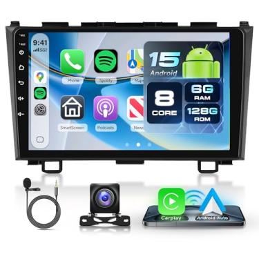 Imagem de Rádio automotivo Android de 8 núcleos 6G + 128G para Honda CRV 2007-2011, tela sensível ao toque IPS de 9 polegadas com carplay sem fio e link para Android Auto e espelho, câmera de backup, Bluetooth