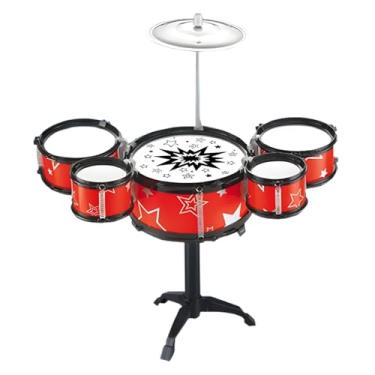 Imagem de Mini Bateria Infantil Instrumento Musical Brinquedo com Prato Tambor e Baqueta (Vermelho)