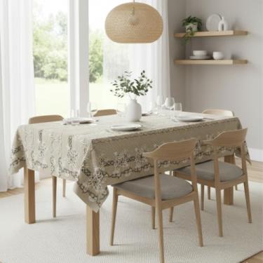 Imagem de TOALHA DE MESA LINHÃO EM TECIDO LINHO RUSTICO (IBISCO CONTORNO PRETO, 140X200)