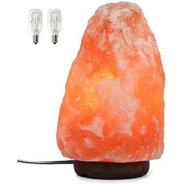 Imagem de Luminária de Sal do Himalaia Natural, Lâmpada de Mesa com Base de Madeira, Inclui 2 Lâmpadas, Luz Terapêutica Relaxante, Rosa-Laranja