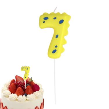 Imagem de Velas com número de aniversário - Vela de aniversário de desenho animado feita à mão | Velas coloridas do aniversário do elemento do dinossauro dos desenhos animados, vela feita à mão do Hoghaki