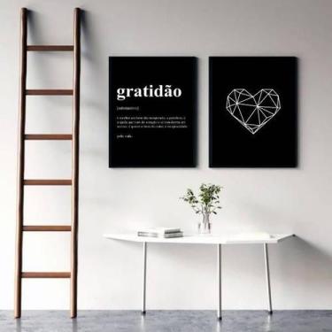 Imagem de Kit 2 Quadros Gratidão Coração Preto 33X24Cm - Preta - Quadros On-Line