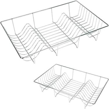 Imagem de Escorredor de Louça Aramado em Ferro, Cromado, 48 x 31 x 9 cm, Suporte para 18 Pratos, Design Compacto para Bancada de Cozinha
