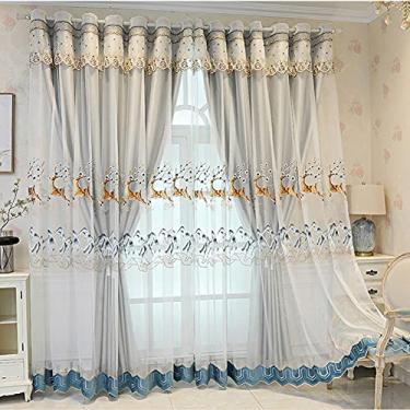 Imagem de Cortina blackout de camada dupla, bordado de renda mista com bordado de renda transparente, painel de saia drapeado, para quarto, sala de estar, cortina de deck duplo com isolamento térmico