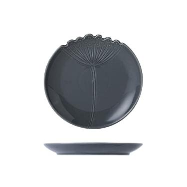 Imagem de Série de dente de leão de 19 cm design de alívio de cerâmica brilhante salada/massa/frutas/aperitivos/pratos de sobremesa pratos de jantar de Natal - conjunto de 2 pratos de jantar verde/cinza (cor