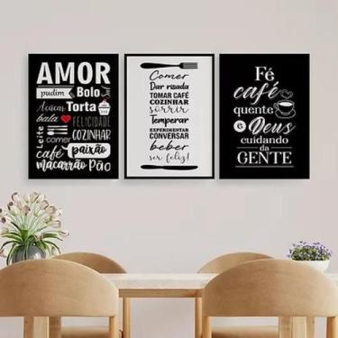 Imagem de Kit 3 Quadros Amor Comida Café 45X34Cm Vidro Madeira Preta - Quadros O
