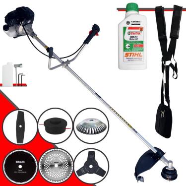 Imagem de Roçadeira Com Sistema Anti-Vibração Toyama RT43LB25A À Gasolina 43cc 1,7HP Com 6 Opções de Cortes, Carretel + Kit 4 Facas + Escova de Aço + ÓLEO STIHL