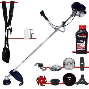 Imagem de Roçadeira Toyama RT43LB25A 43cc 1,7HP Com Carretel + Lâminas 2 Pontas, 3 Pontas, 6 Pontas, 40 Dentes, 80 Dentes, Trimmer e Escova de Aço + ÓLEO TOYAMA