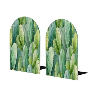 Imagem de Cactus Green Cute Large Wooden Bookends Decorative Bookend Antiderrapante Heavy Duty Book Ends for Office Desk Home Office Library School Study Decoration Book Divisores para prateleiras, 1 par