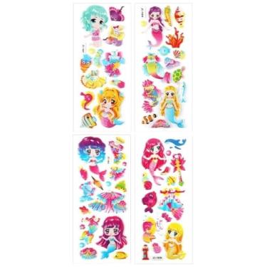 Imagem de 02 Cartelas de Adesivos Hel lo Kitt y Coração Katuri 3D Adesivo Bolha Alto Relevo Puff (02 Cartelas Sereia Troca Roupinha)