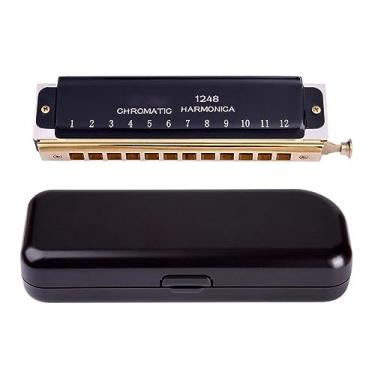 Imagem de Gaita quadrada preta de 12 furos e 48 notas, instrumento de gaita cromática