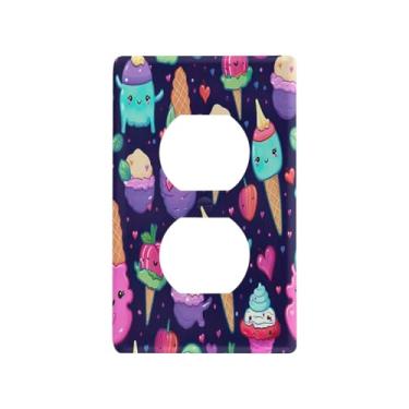 Imagem de Blueangle Placa de parede de cone de sorvete com tomadas duplas, tamanho padrão, placas de cobertura de tomada elétrica de 1 gangue para decoração de quarto de escritório em casa, 4,53 x 2,76