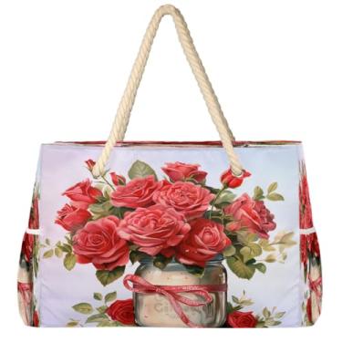 Imagem de hongjinglin Bolsa de praia grande, leve, dobrável, amor, autismo, colorida, bolsa de ombro para piscina, Cor 21, Large