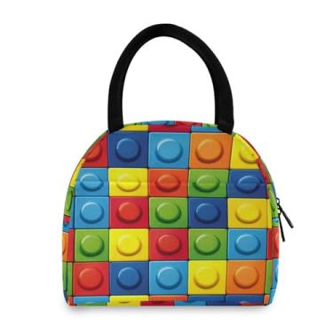 Imagem de GakkiGii Lancheira térmica com blocos coloridos, lancheira reutilizável à prova de vazamento para mulheres e homens, lancheira térmica para trabalho e viagens