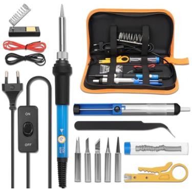 Imagem de Ferro de Soldar de 60 Watts e 110 V, Kit Solda, Ferro de Soldar Eletrónico 15 Kits, 4 Ponta de Ferro de Solda, Suporte de Ferro de Solda, Bomba de, Dessoldagem, Pinças, Fio de