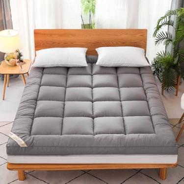 Imagem de Yadlan Colchão futon japonês, cama de chão de casal - tecido espesso de 10 cm, dobrável e portátil com alças antiderrapantes para conforto em todas as estações, ideal para dormitório, quarto de