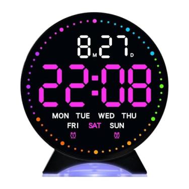 Imagem de FLCPJGV Despertador digital com visor LED grande, relógio de mesa para meninos, meninas, crianças e adultos, Preto Rosa