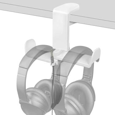 Imagem de GEEKRIA PC Gaming Dual Headphone Stand, Clip On Desk Headphone Holder, 360 Rotation Adjustable, Under Desk Headset Holder Compatible with Sennheiser, Bose, Beats, Razer, Sony (White)